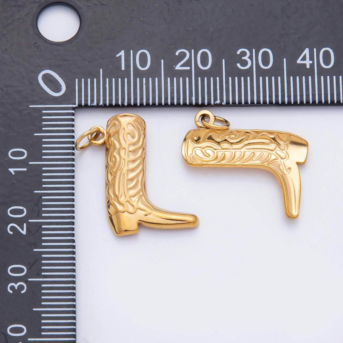 Stainless Steel 20mm Geometric Artisan Texas Cowboy Boots Charm | C - 070 - DLUXCA