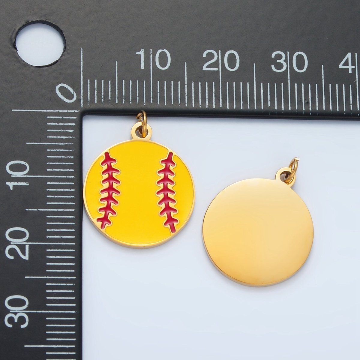 Stainless Steel 20mm Green Softball Sports Enamel Round Charm | P1225 - DLUXCA