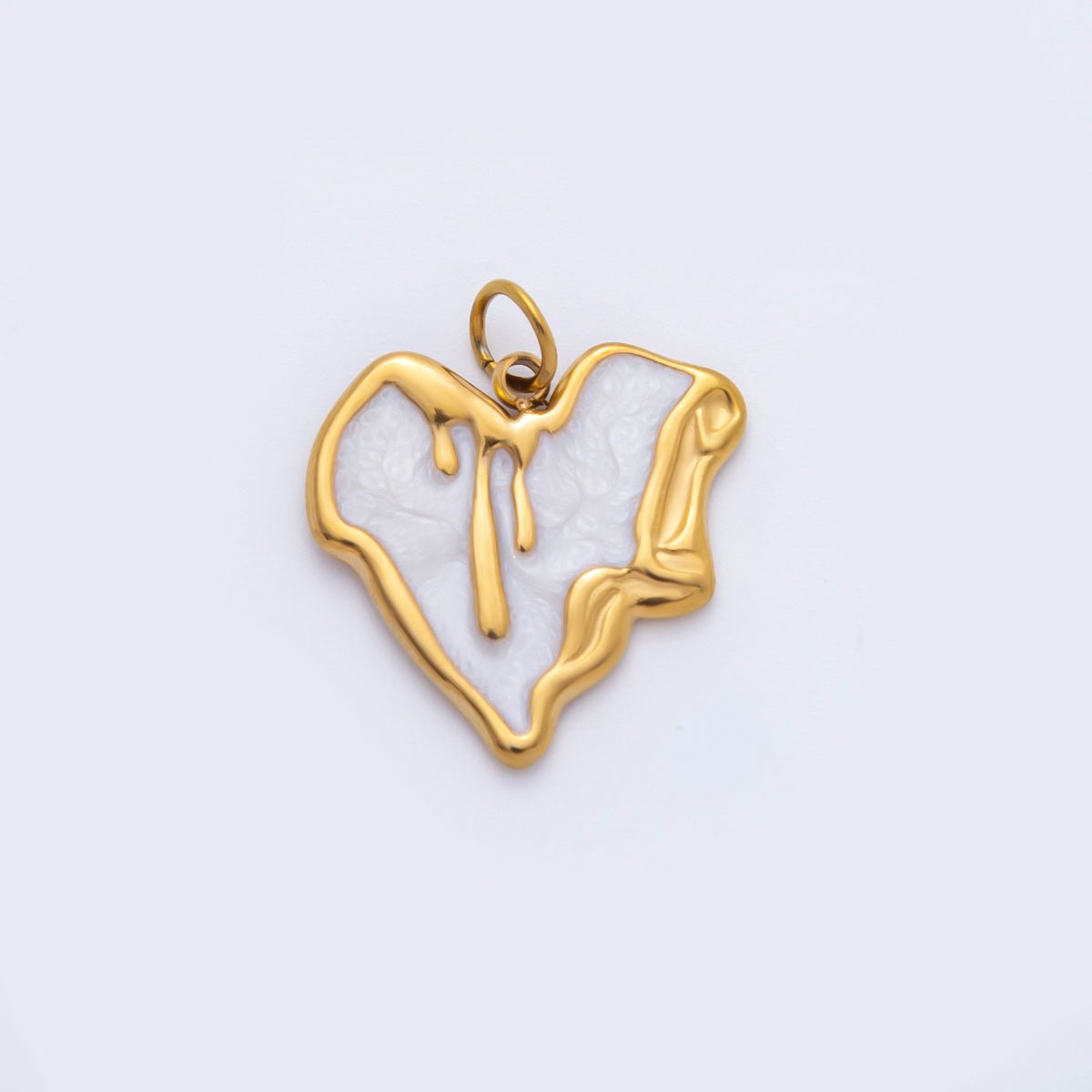 Stainless Steel 21.5mm Pink, White Enamel Molten Drip Heart Charm | C319 - DLUXCA