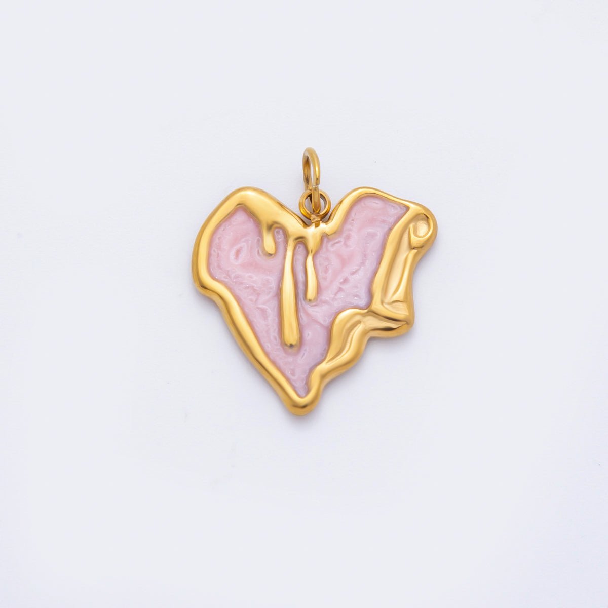 Stainless Steel 21.5mm Pink, White Enamel Molten Drip Heart Charm | C319 - DLUXCA