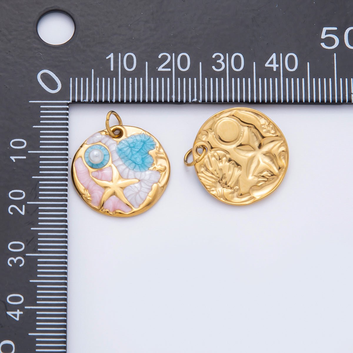 Stainless Steel 21mm Enamel Art Shell Pearl Beach Set Starfish Charm | AH - 927 - DLUXCA
