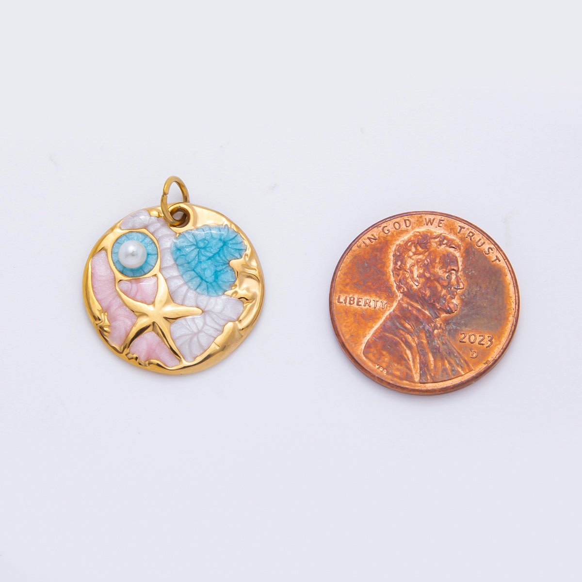 Stainless Steel 21mm Enamel Art Shell Pearl Beach Set Starfish Charm | AH - 927 - DLUXCA