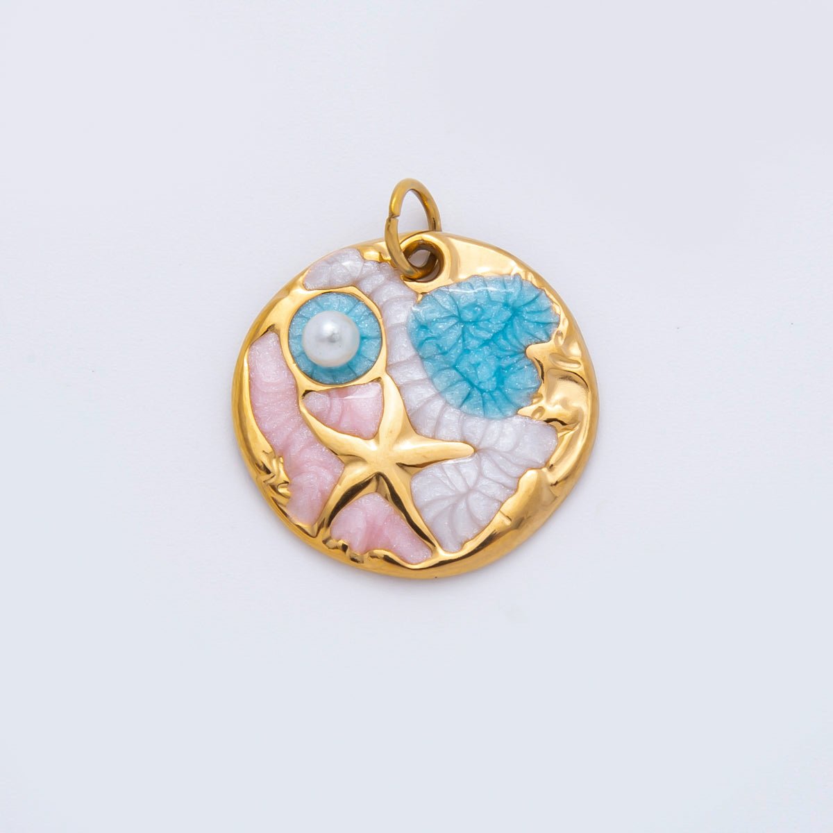 Stainless Steel 21mm Enamel Art Shell Pearl Beach Set Starfish Charm | AH - 927 - DLUXCA