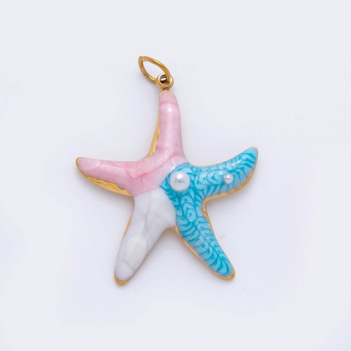 Stainless Steel 21mm Enamel Art Shell Pearl Starfish Ocean - Inspired Charm | AH - 928 - DLUXCA