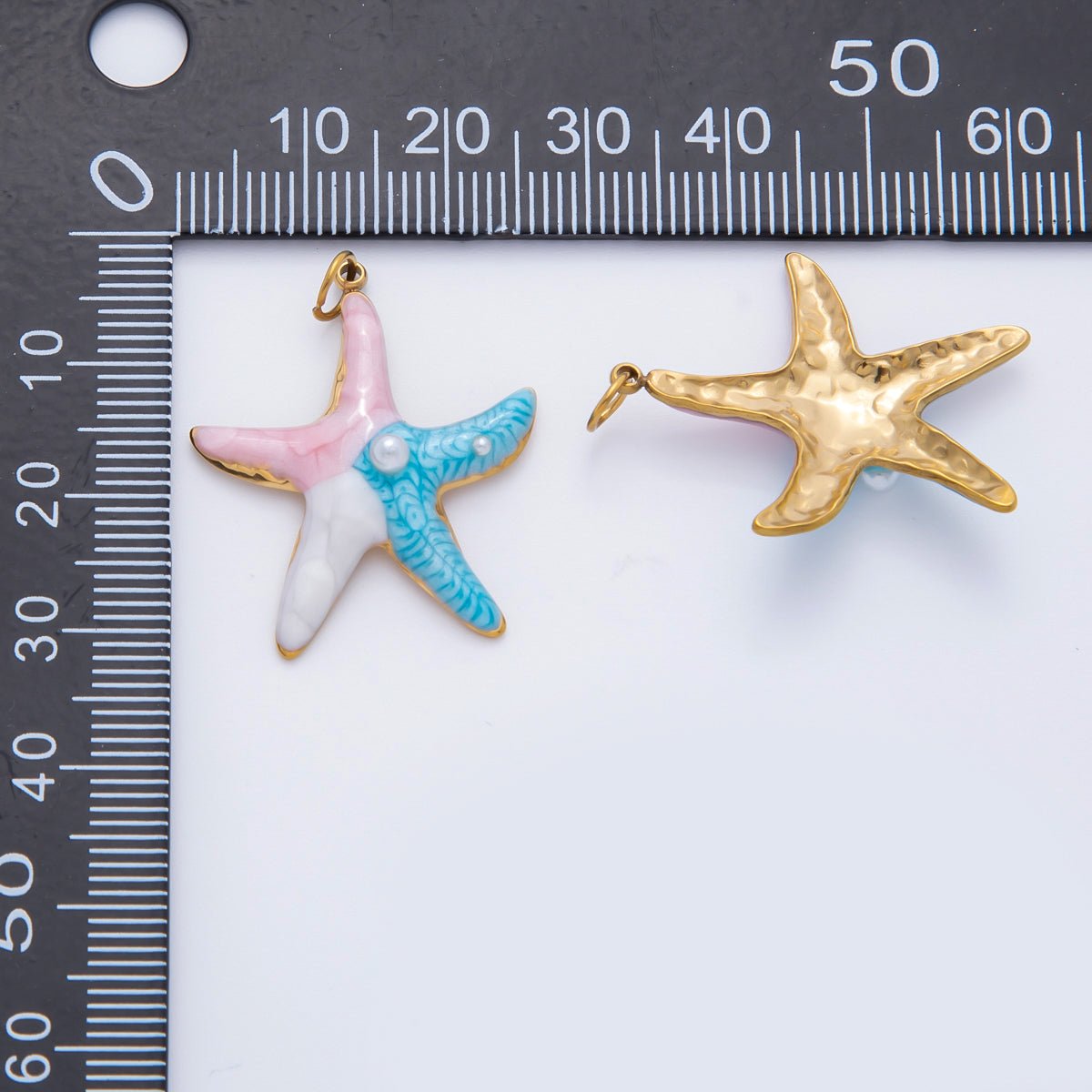 Stainless Steel 21mm Enamel Art Shell Pearl Starfish Ocean - Inspired Charm | AH - 928 - DLUXCA