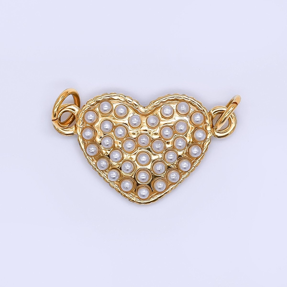 Stainless Steel 22mm Shell Pearl Hammered Chunky Heart Charm Connector | Y056 - DLUXCA