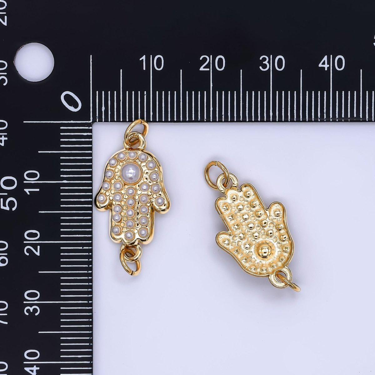 Stainless Steel 22mm Shell Pearl Lucky Hamsa Hand Charm Connector | Y057 - DLUXCA