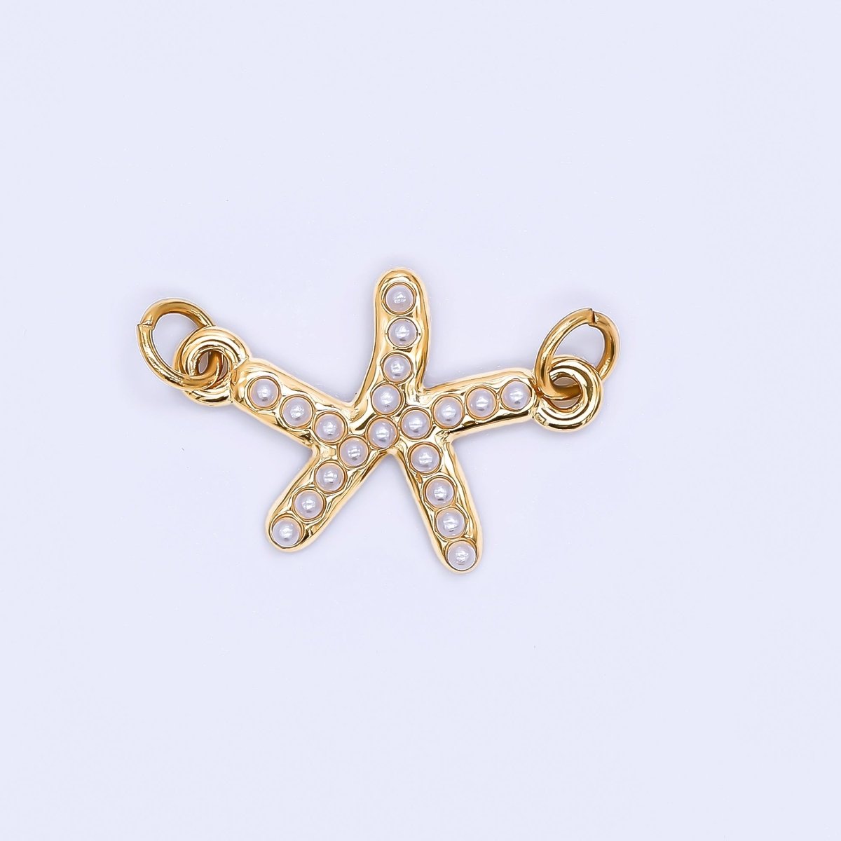 Stainless Steel 22mm Shell Pearl Tiny Starfish Charm Connector | Y058 - DLUXCA