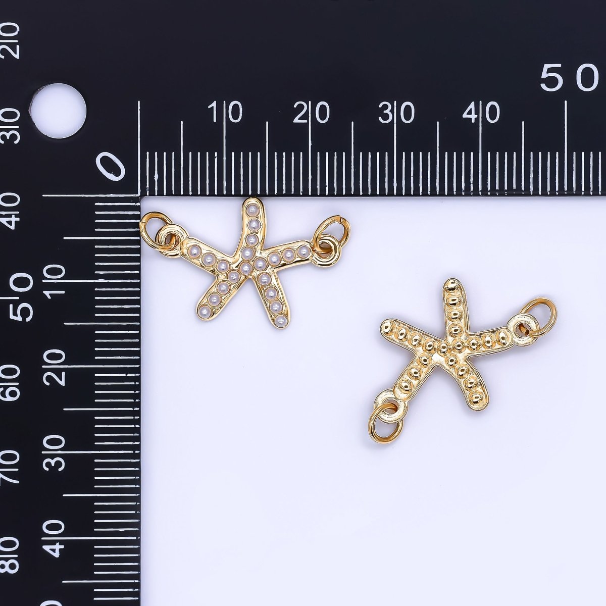 Stainless Steel 22mm Shell Pearl Tiny Starfish Charm Connector | Y058 - DLUXCA