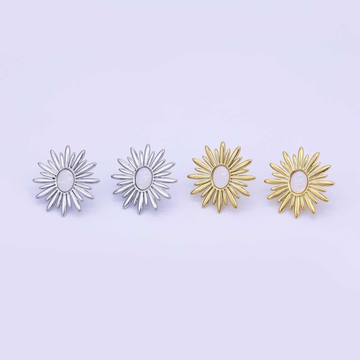 Stainless Steel 24.5mm White Flower Stud Earrings in Gold & Silver | AI531 AJ008 - DLUXCA