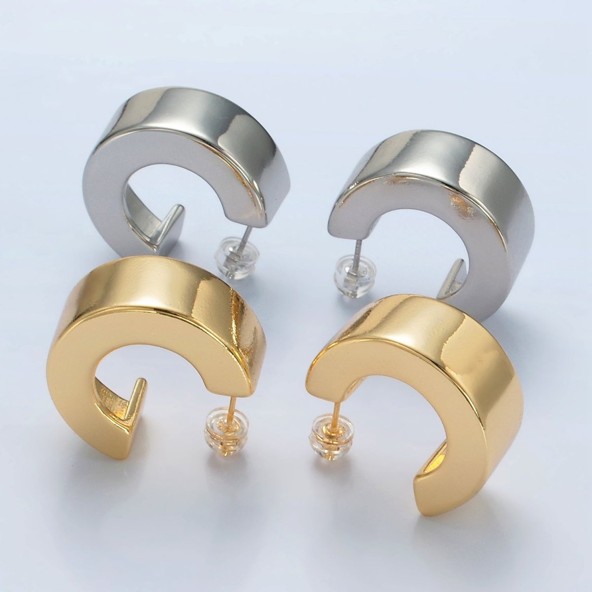 Stainless Steel 25mm Minimalist Wide C - Shaped Hoop Earrings in Gold & Silver | P536 P537 - DLUXCA