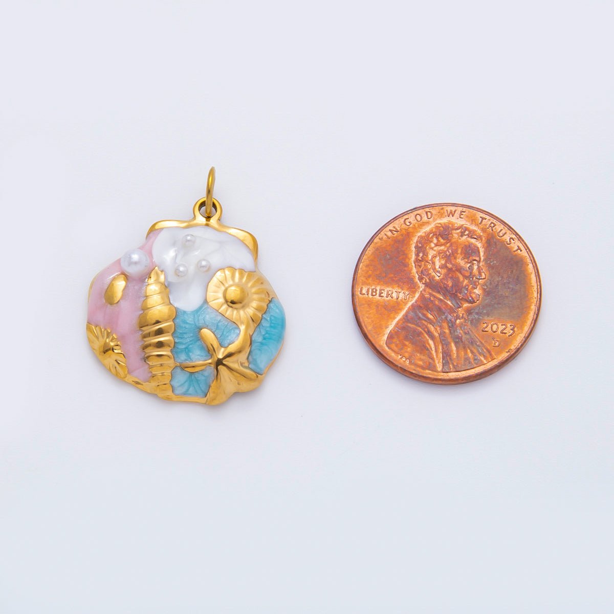 Stainless Steel 25mm Multicolor Star Fish Sea Shell Scallop Clam Charm | AH947 - DLUXCA