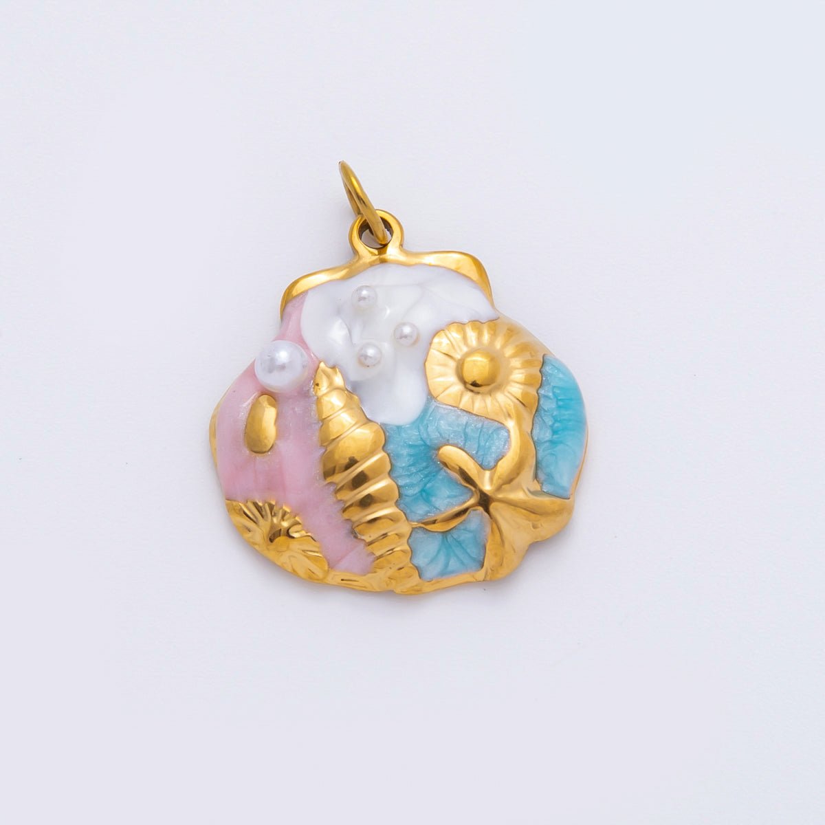Stainless Steel 25mm Multicolor Star Fish Sea Shell Scallop Clam Charm | AH947 - DLUXCA