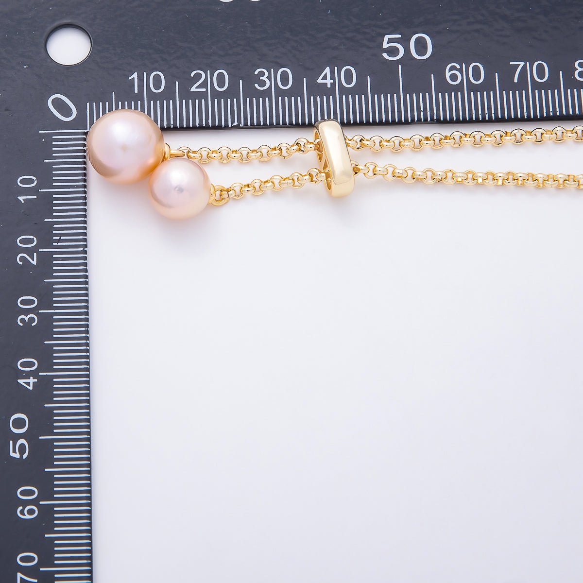 Stainless Steel 2.5mm Pink Shell Pearl Drop Lariat Rolo Chain 13.3 Inch Necklace | WA-00304 - DLUXCA