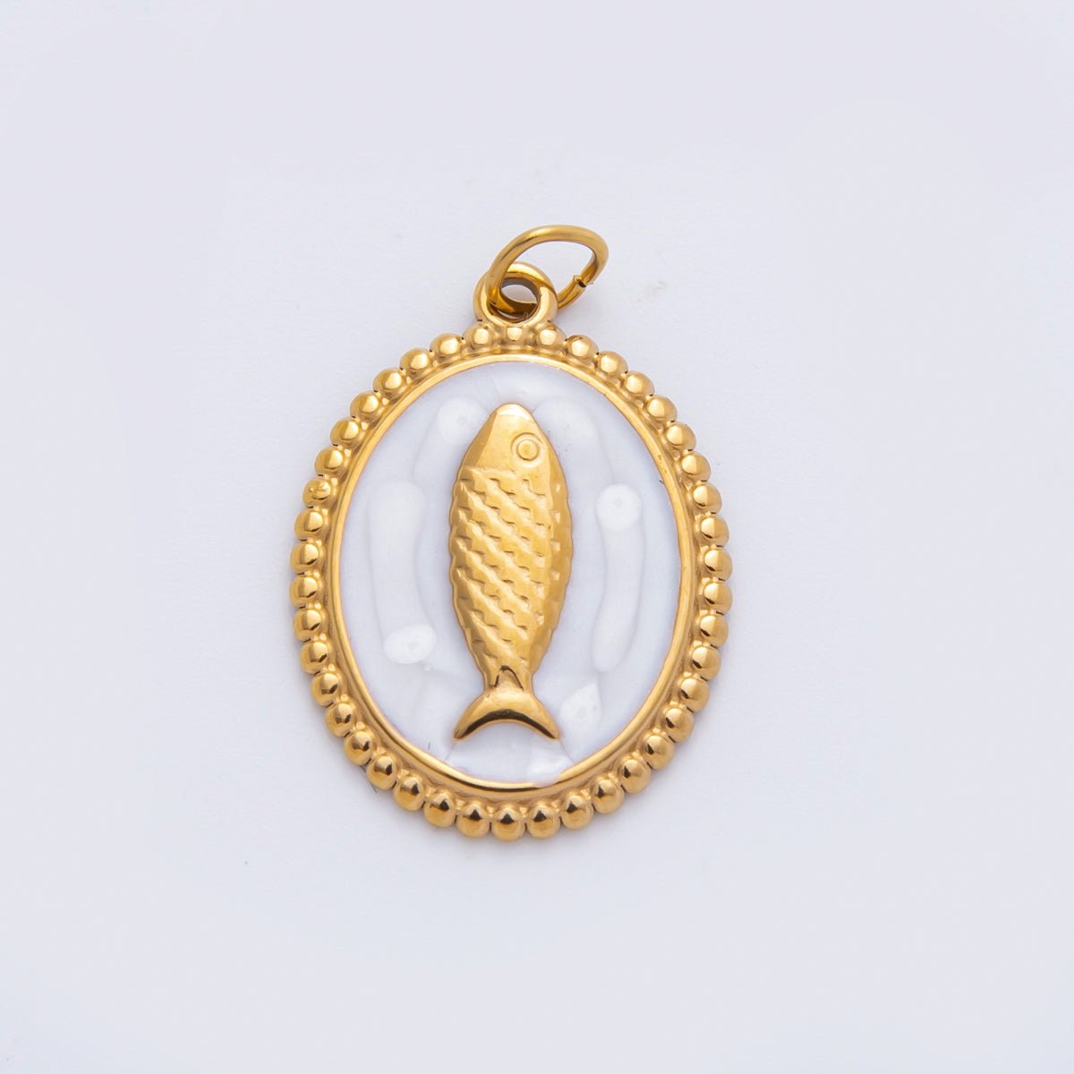 Stainless Steel 27mm Blue, White, Pink Sardine Fish Dotted Outline Oval Charm | C277 C293 - DLUXCA