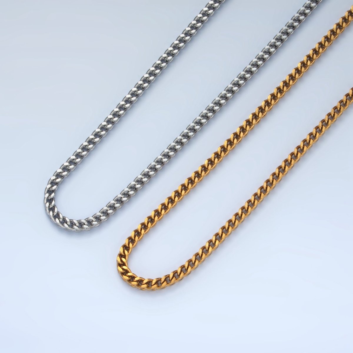 Stainless Steel 2.7mm Curb Chain 19.7 Inch Necklace, Gold or Silver Tone | WA - 2590, WA - 2591 - DLUXCA