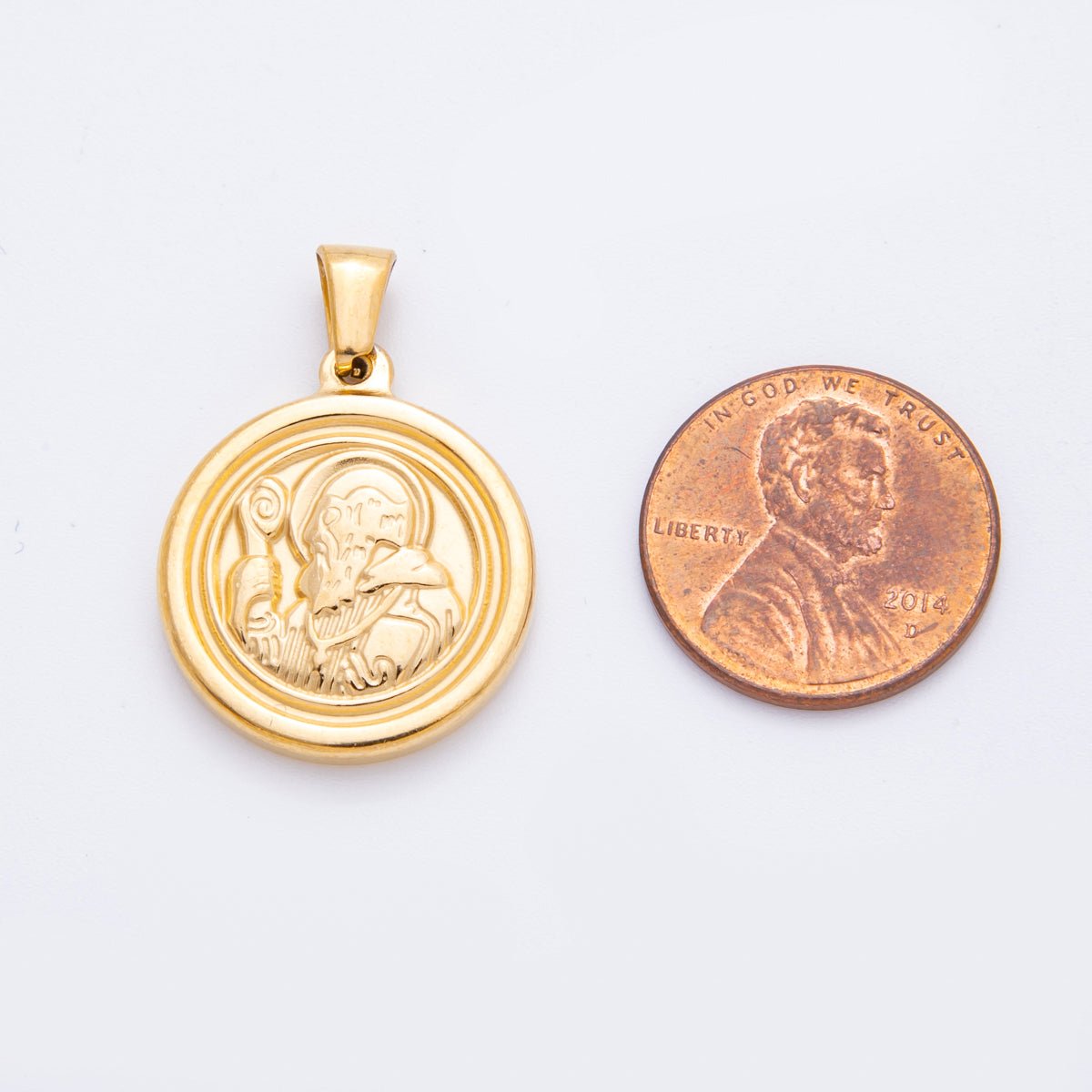 Stainless Steel 28.5mm Saint Benedict Double Sided Round Pendant | J558 - DLUXCA