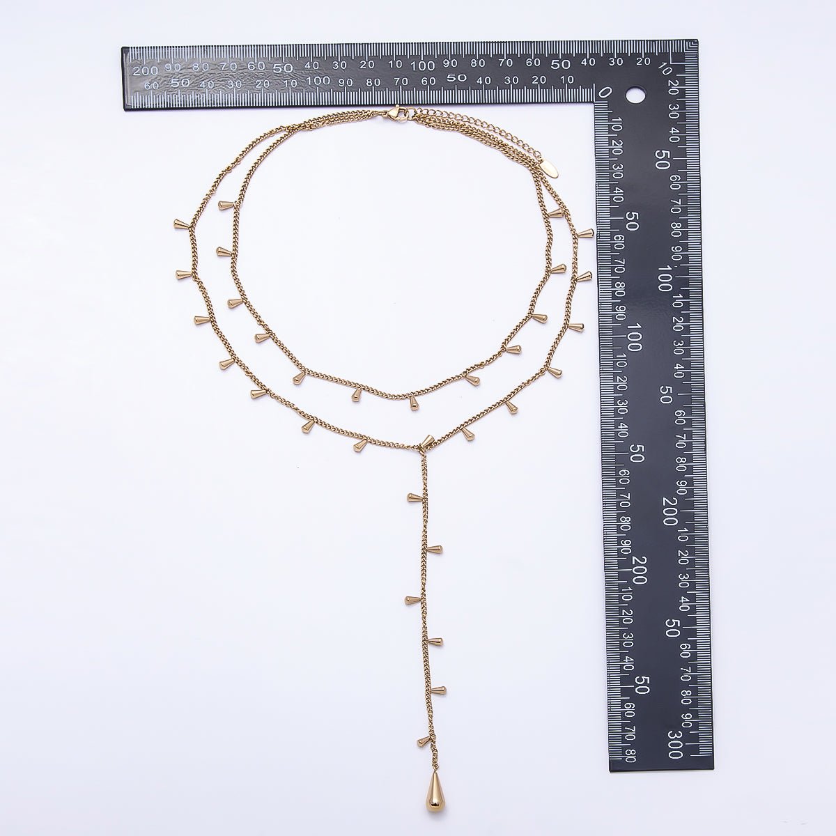 Stainless Steel 2mm Minimalist Teardrop Double Curb Lariat Chain Necklace | WA-00944 - DLUXCA
