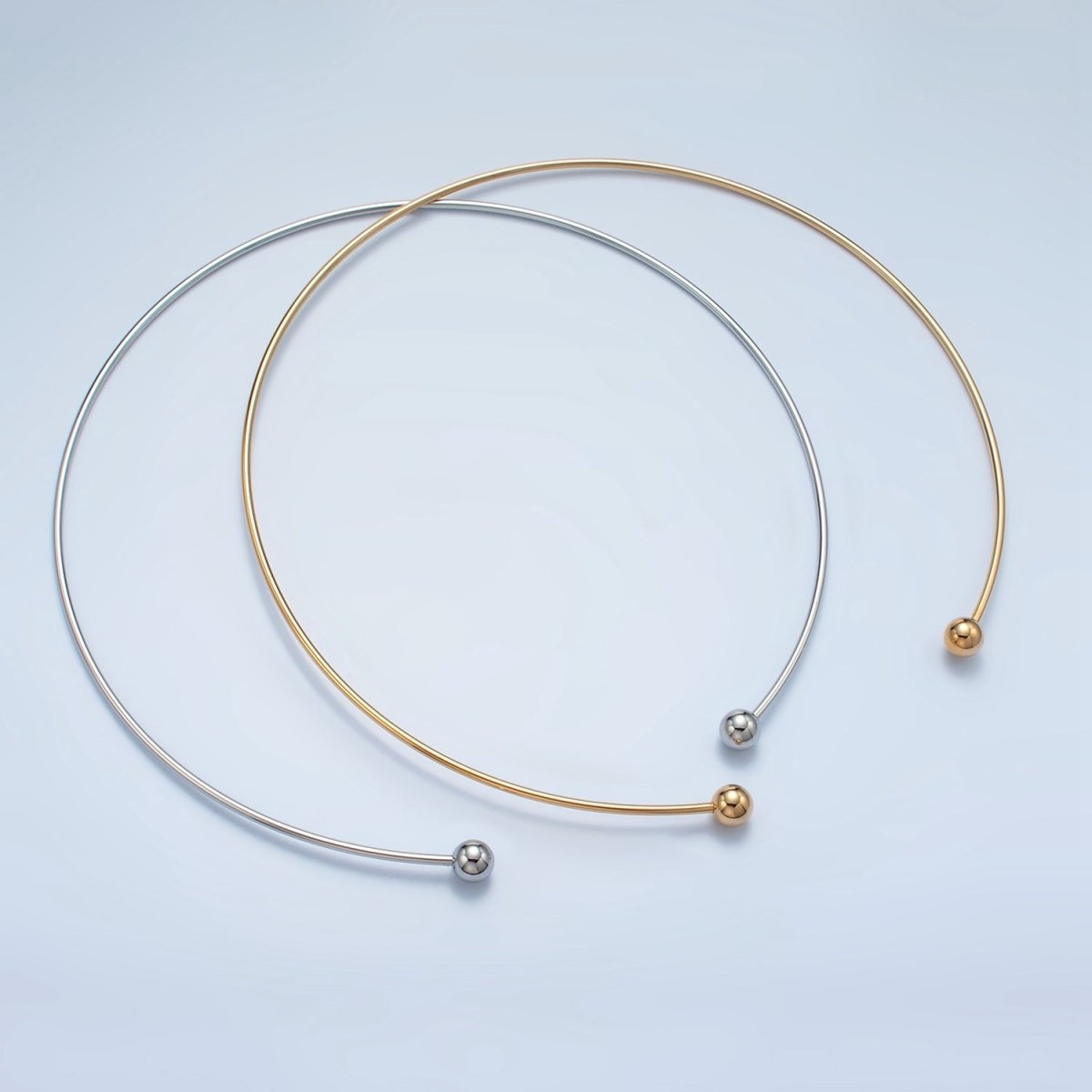 Stainless Steel 2mm Open Round Circle Necklace with End Beads, Gold or Silver Tone | WA - 2622, WA - 2623 - DLUXCA