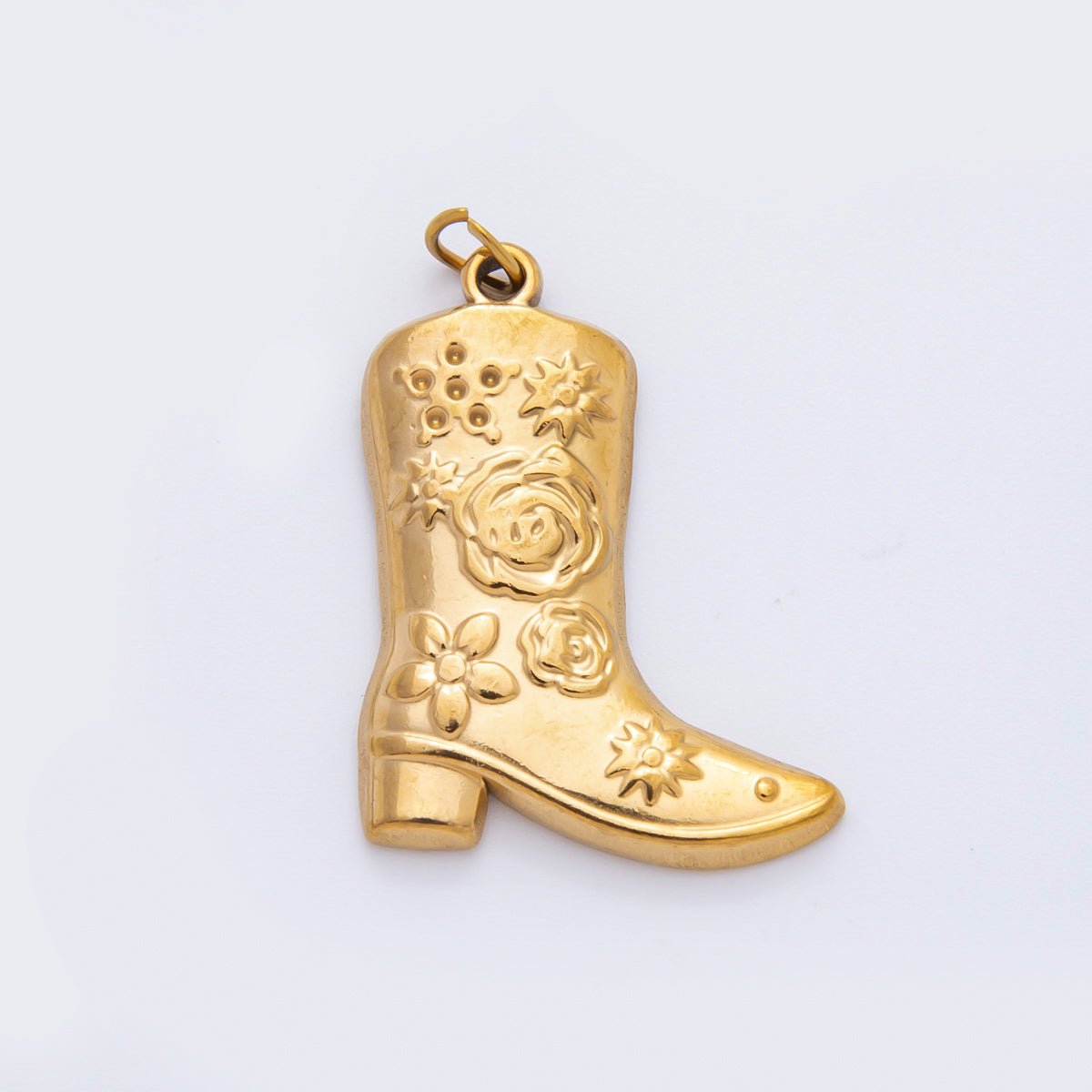 Stainless Steel 30.5mm Artisan Flower Cowboy Boots Shoes Charm | C - 052 - DLUXCA