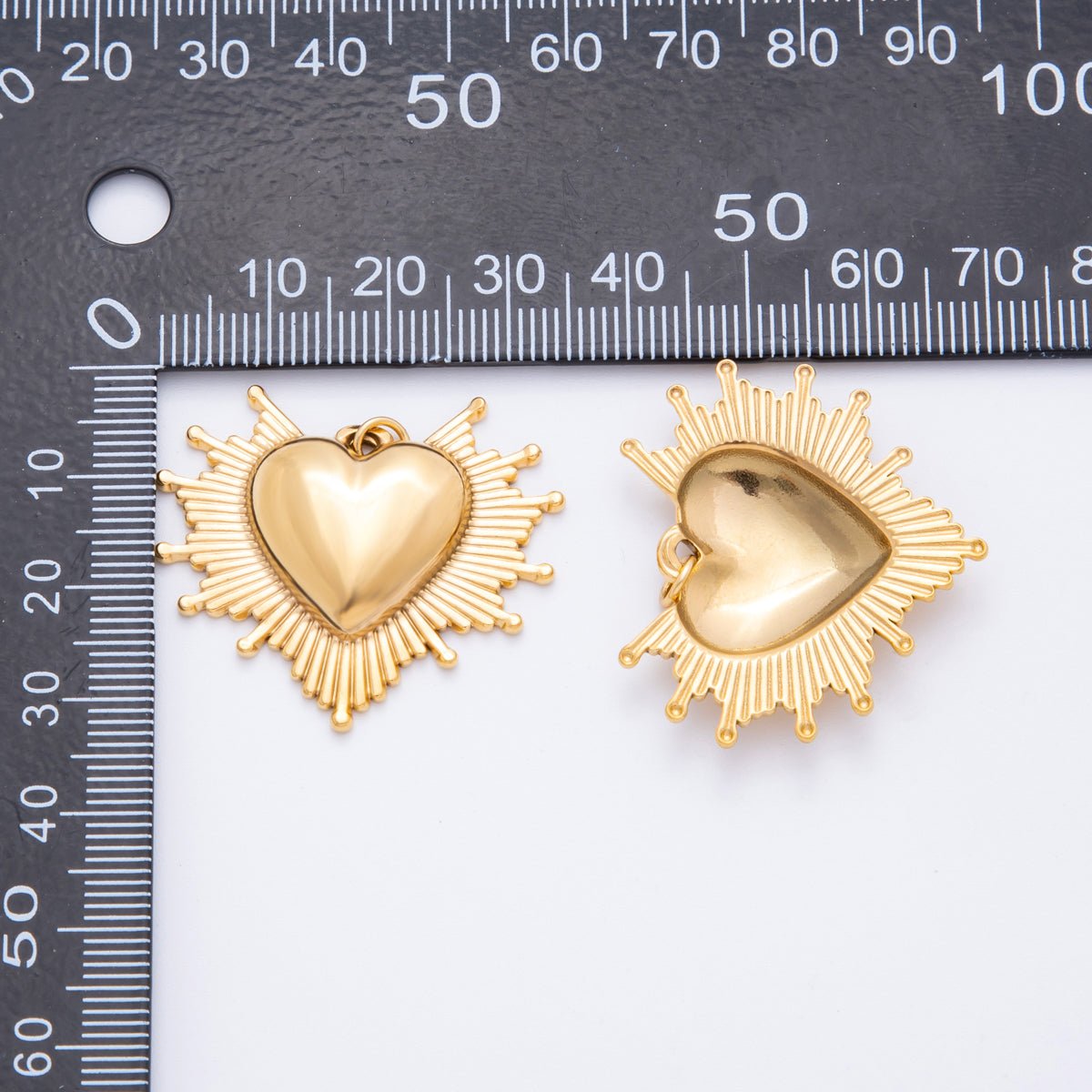 Stainless Steel 30mm Radiant Sunburst Sacred Heart Religious Charm | J049 - DLUXCA