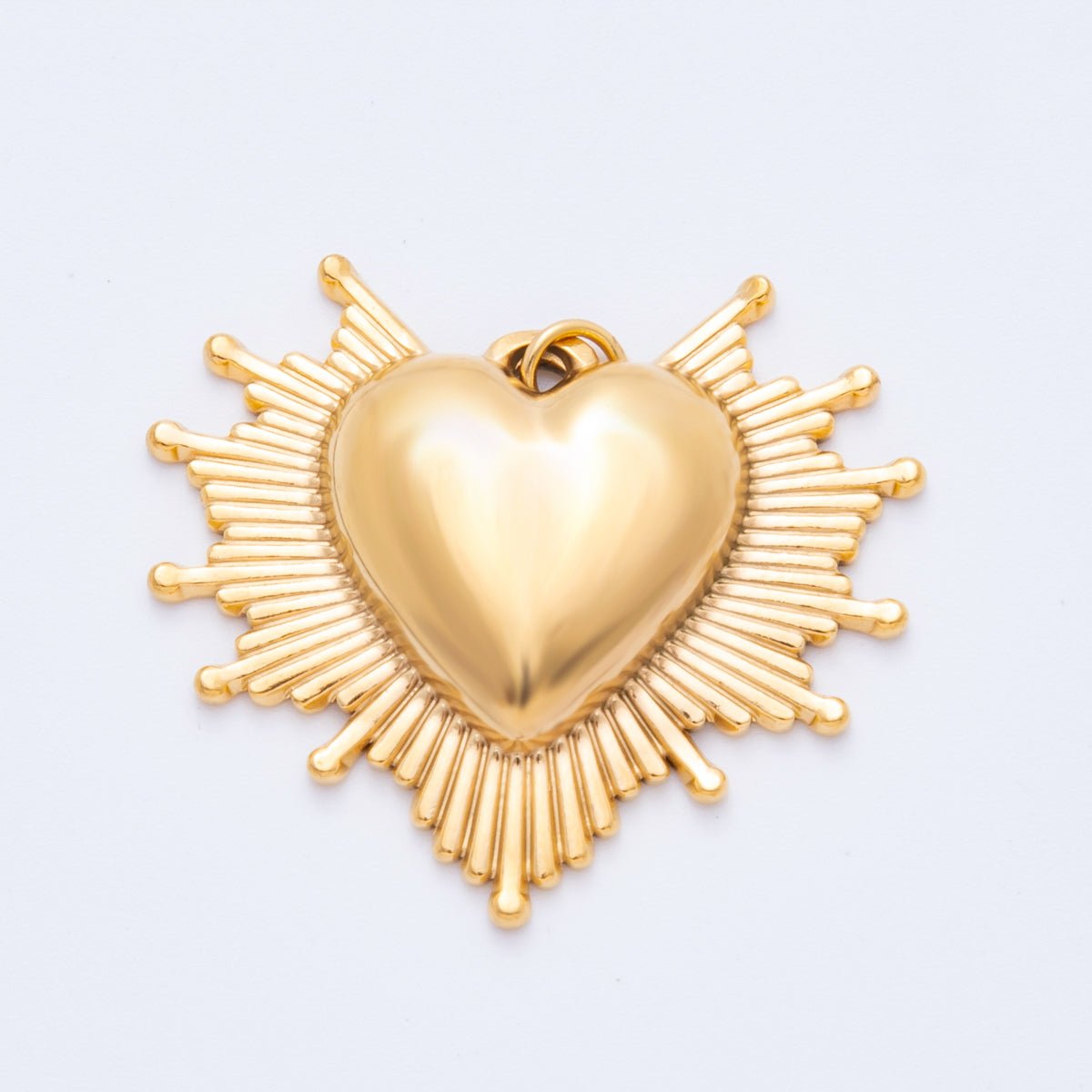 Stainless Steel 30mm Radiant Sunburst Sacred Heart Religious Charm | J049 - DLUXCA