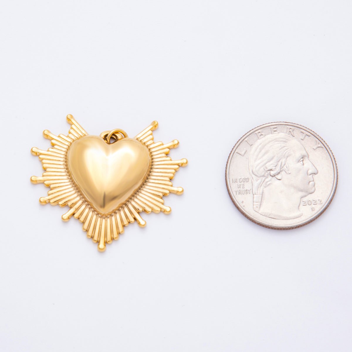 Stainless Steel 30mm Radiant Sunburst Sacred Heart Religious Charm | J049 - DLUXCA
