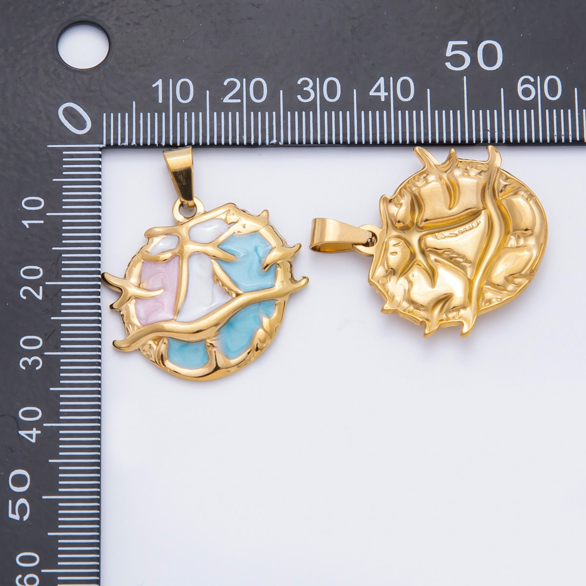 Stainless Steel 32mm Blue White Pink Enamel Art Under the Sea Coral Pendant | P - 822 - DLUXCA