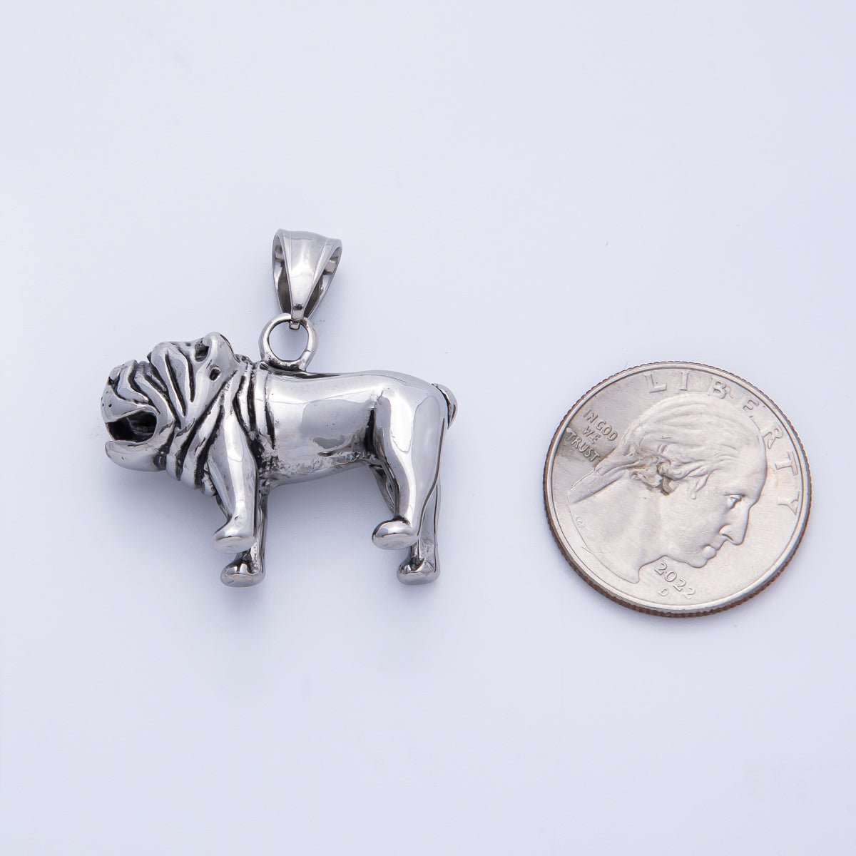 Stainless Steel 32mm Pug Bulldog Animal Pet 3D Multidimensional Pendant in Silver & Gold | Charms - 00265 Charms - 00266 - DLUXCA