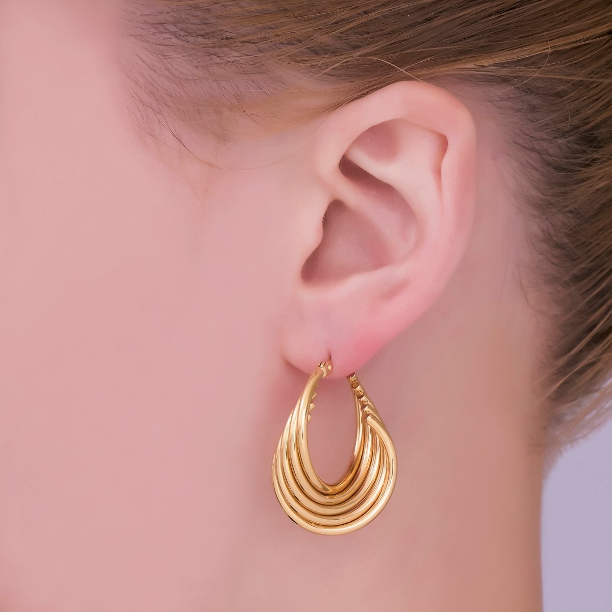 Stainless Steel 33.5mm Circular Band Latch Hoop Earrings in Gold & Silver | AJ010 AJ011 - DLUXCA