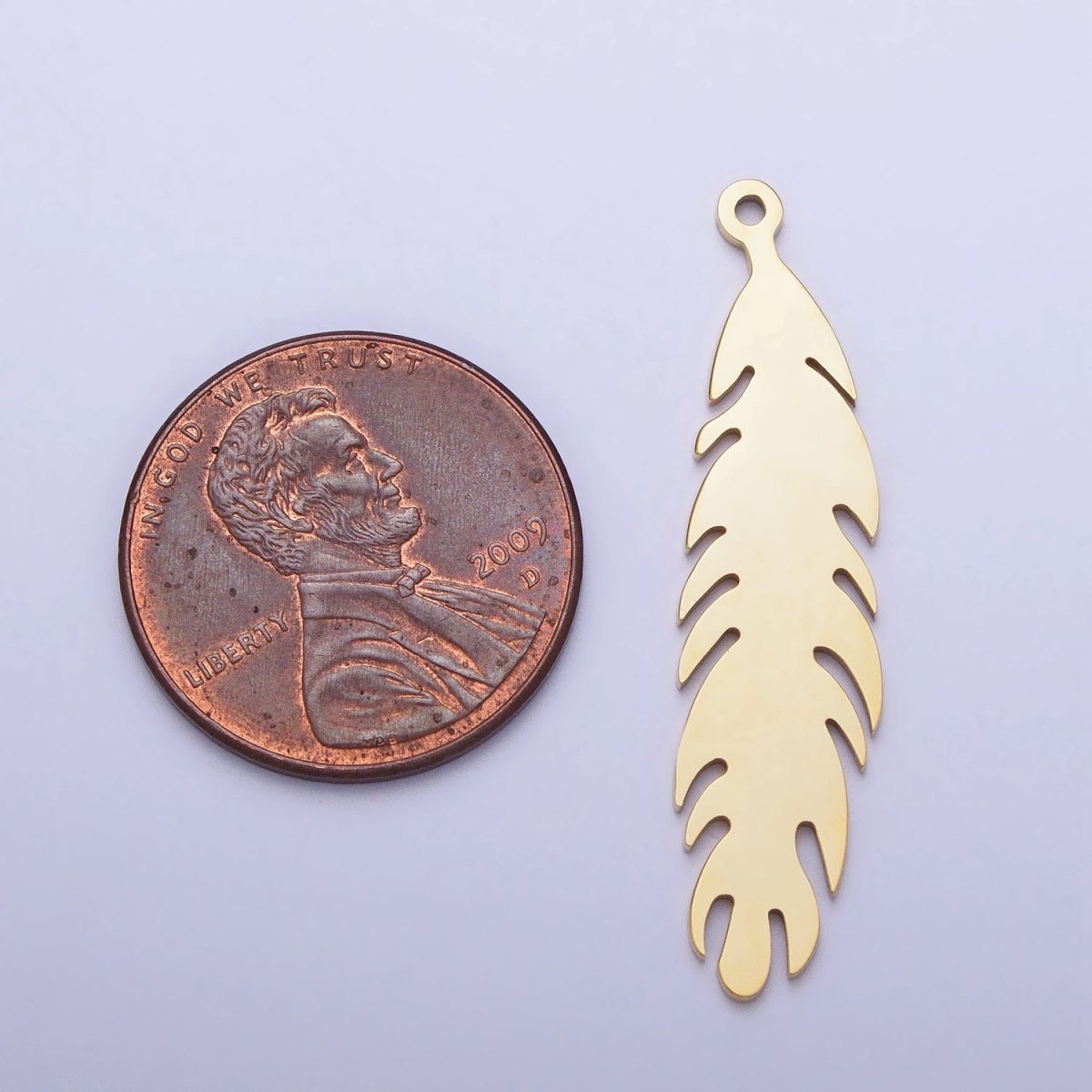 Stainless Steel 34.8mm Nature Long Leaf Add - On Charm in Gold & Silver | P - 924 - DLUXCA