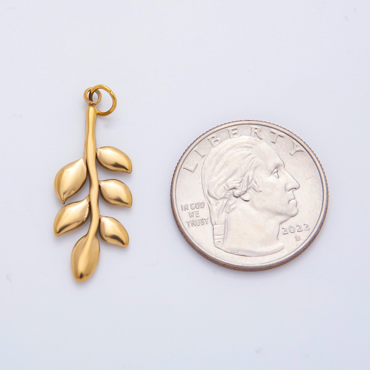Stainless Steel 35mm Olive Branch Foliage Leaf Plant Minimalist Charm | C - 111 - DLUXCA