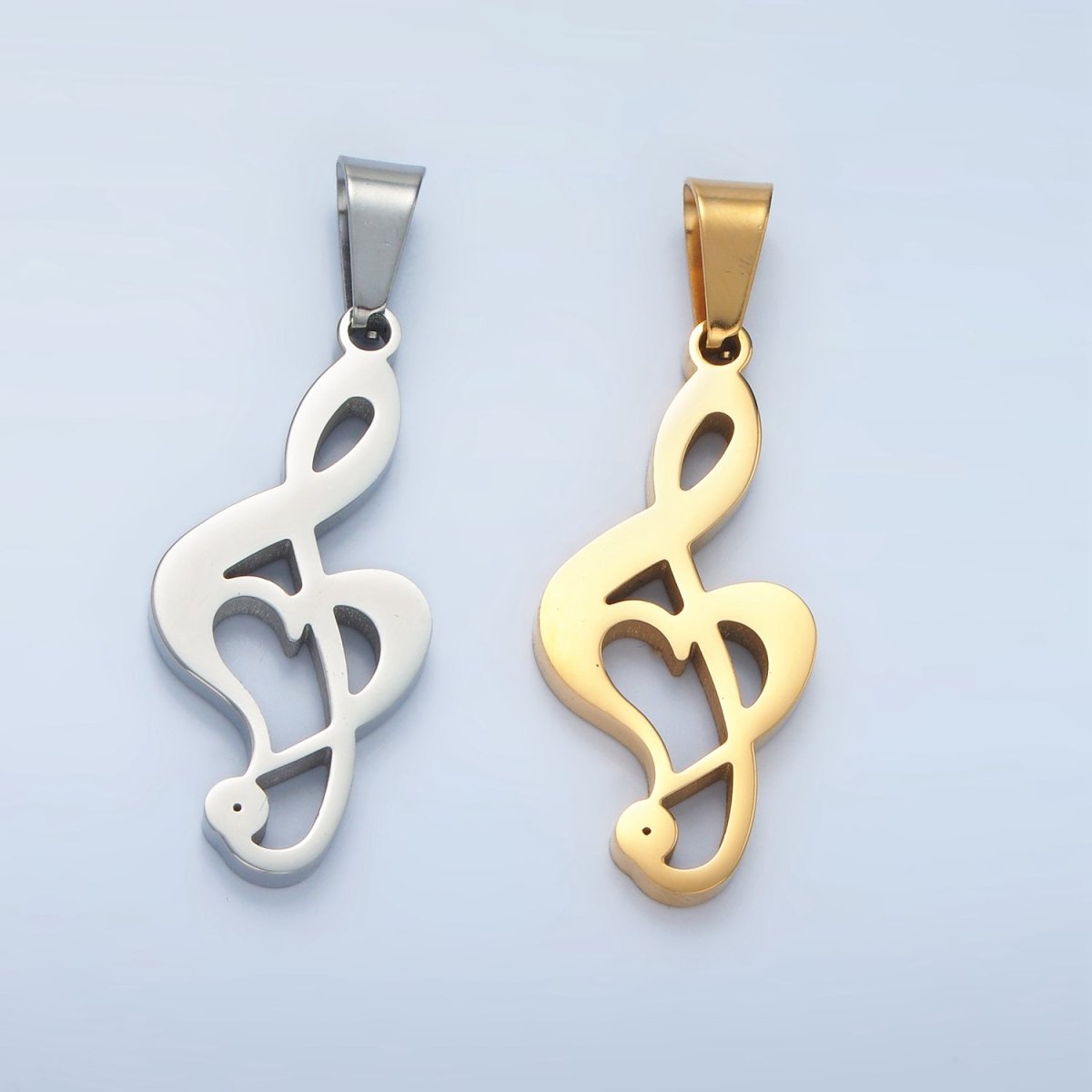 Stainless Steel 35mm Treble Clef Musical Note Pendant in Gold & Silver | P1478 - DLUXCA