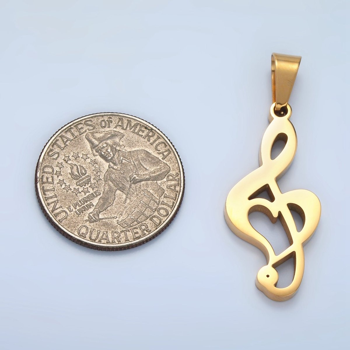 Stainless Steel 35mm Treble Clef Musical Note Pendant in Gold & Silver | P1478 - DLUXCA