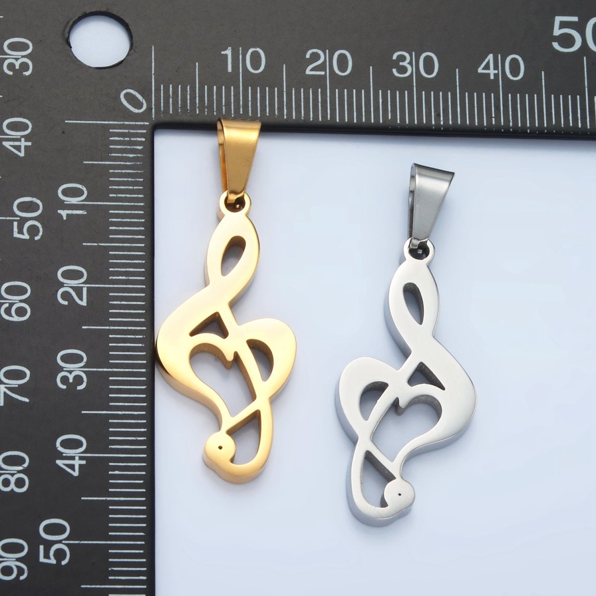 Stainless Steel 35mm Treble Clef Musical Note Pendant in Gold & Silver | P1478 - DLUXCA