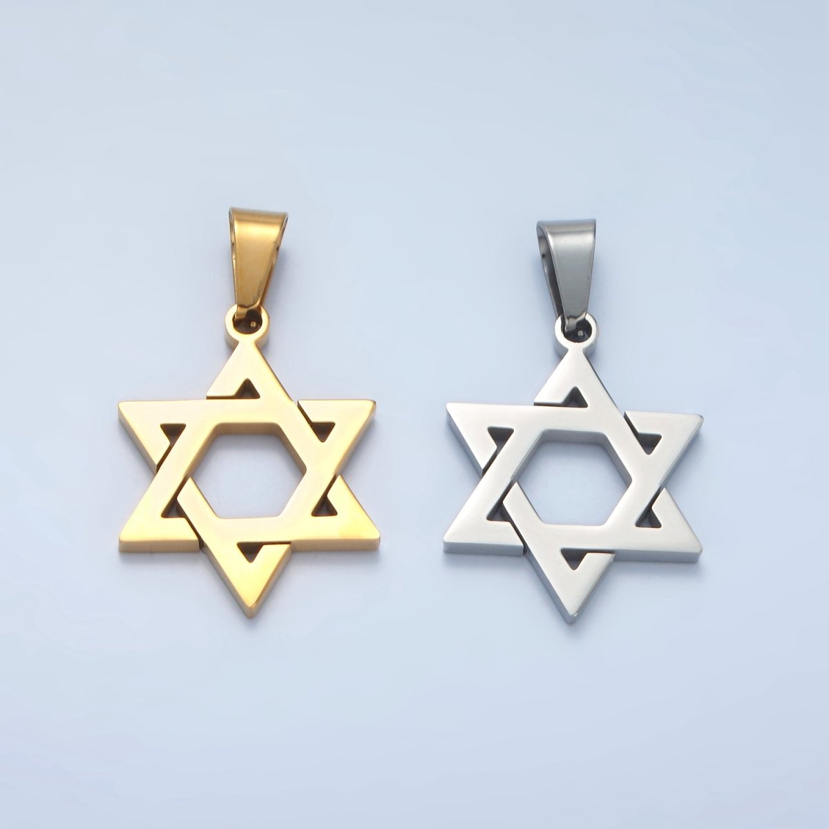 Stainless Steel 37mm Star of David Jewish Religious Open Pendant in Gold & Silver | P1481 - DLUXCA