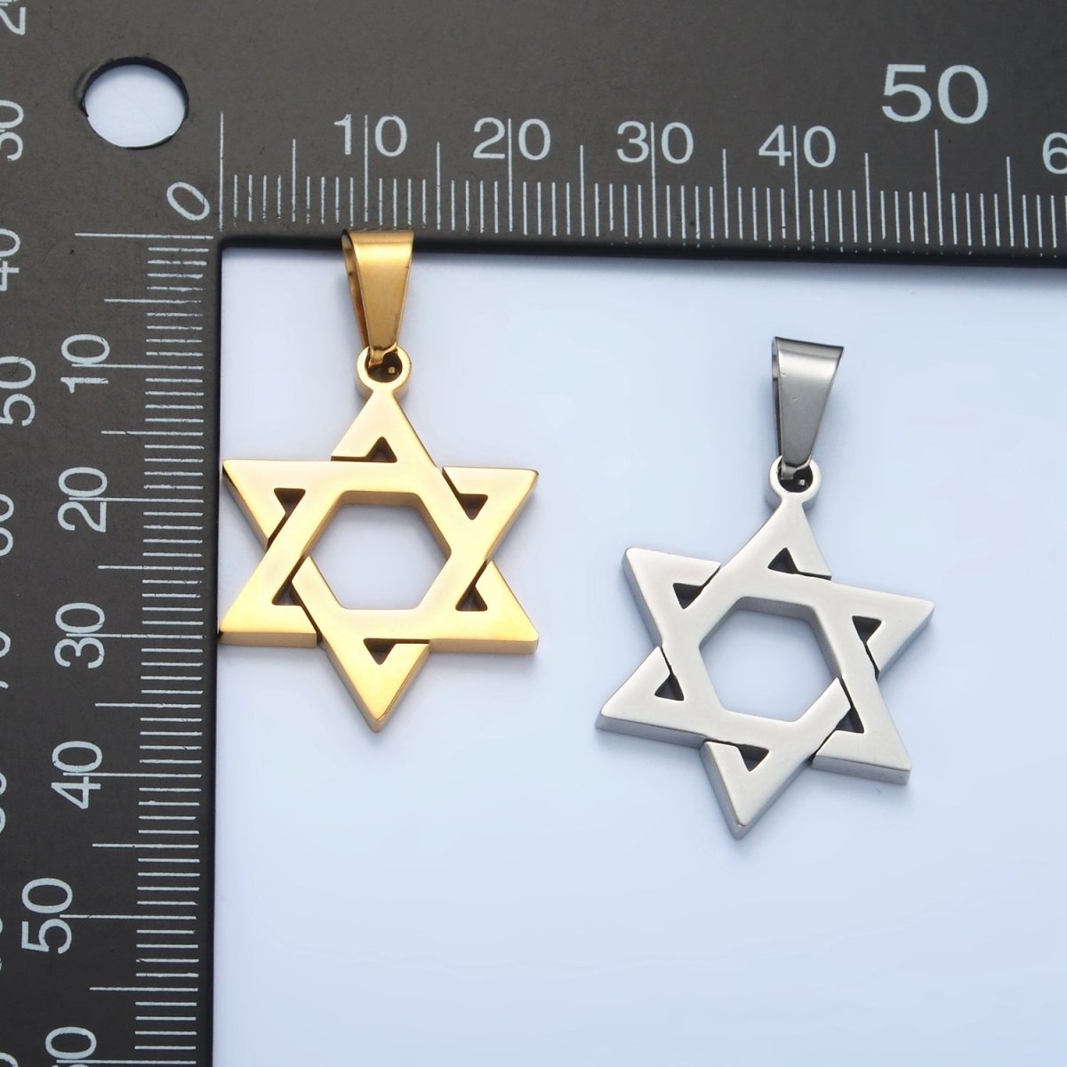 Stainless Steel 37mm Star of David Jewish Religious Open Pendant in Gold & Silver | P1481 - DLUXCA