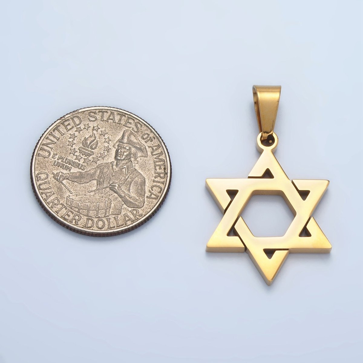 Stainless Steel 37mm Star of David Jewish Religious Open Pendant in Gold & Silver | P1481 - DLUXCA