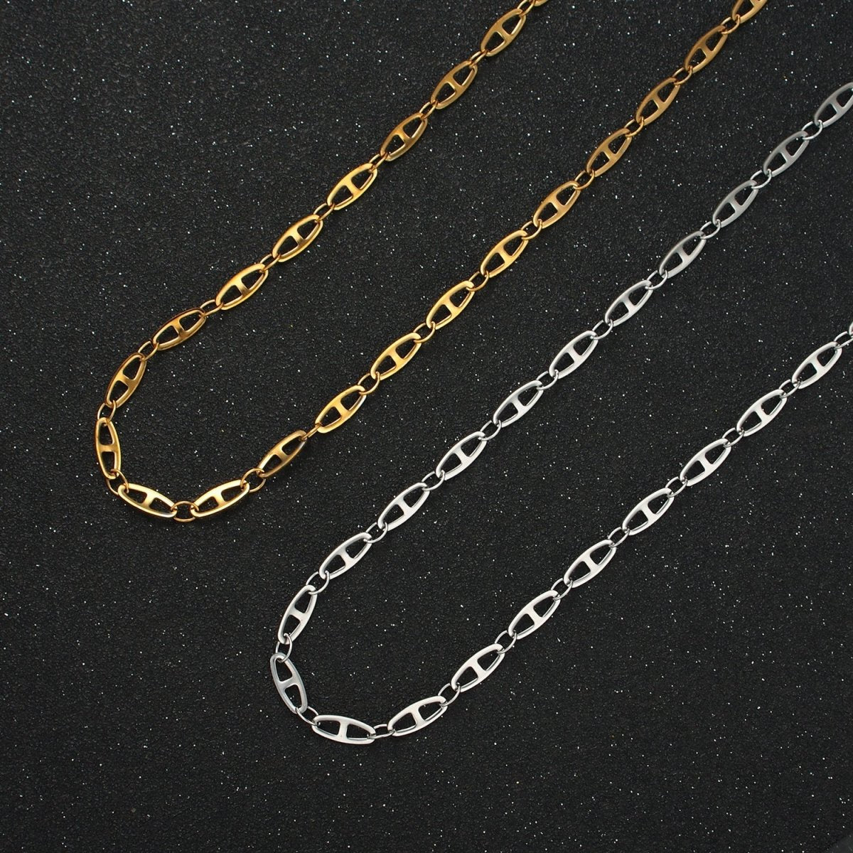 Stainless Steel 3.9mm Anchor Chain 19.7 Inch Necklace, Gold or Silver Tone | WA - 2592, WA - 2593 - DLUXCA