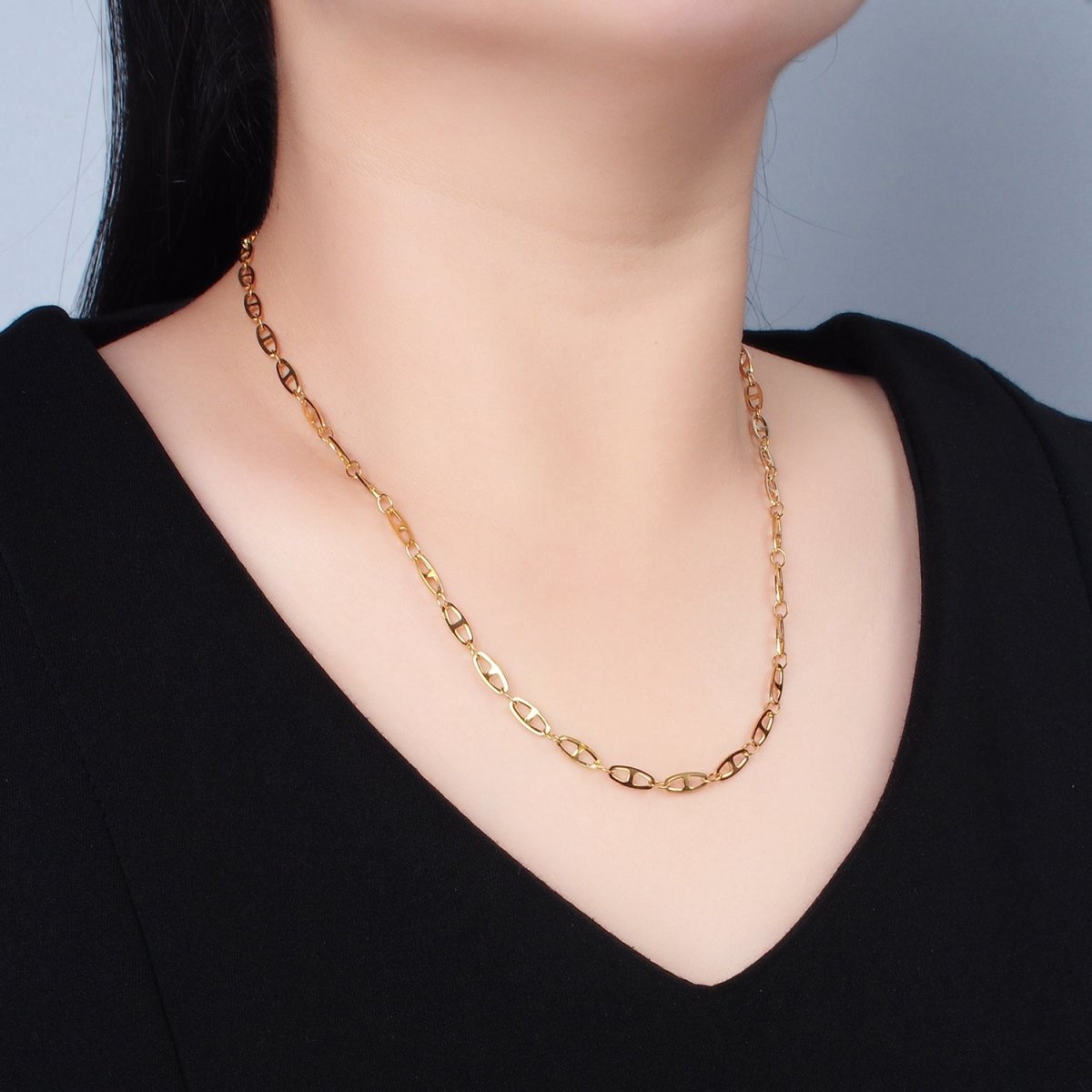 Stainless Steel 3.9mm Anchor Chain 19.7 Inch Necklace, Gold or Silver Tone | WA - 2592, WA - 2593 - DLUXCA