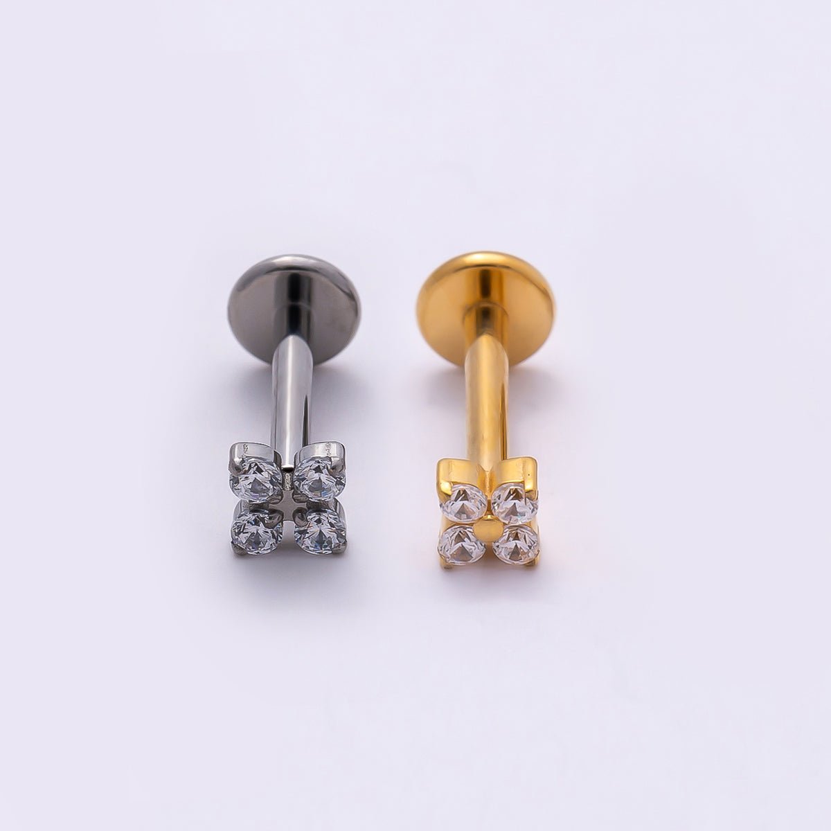 Stainless Steel 3mm Clear CZ Flower Single Cartilage Piercing Flat Back Stud | Findings-00224 Findings-00225 - DLUXCA