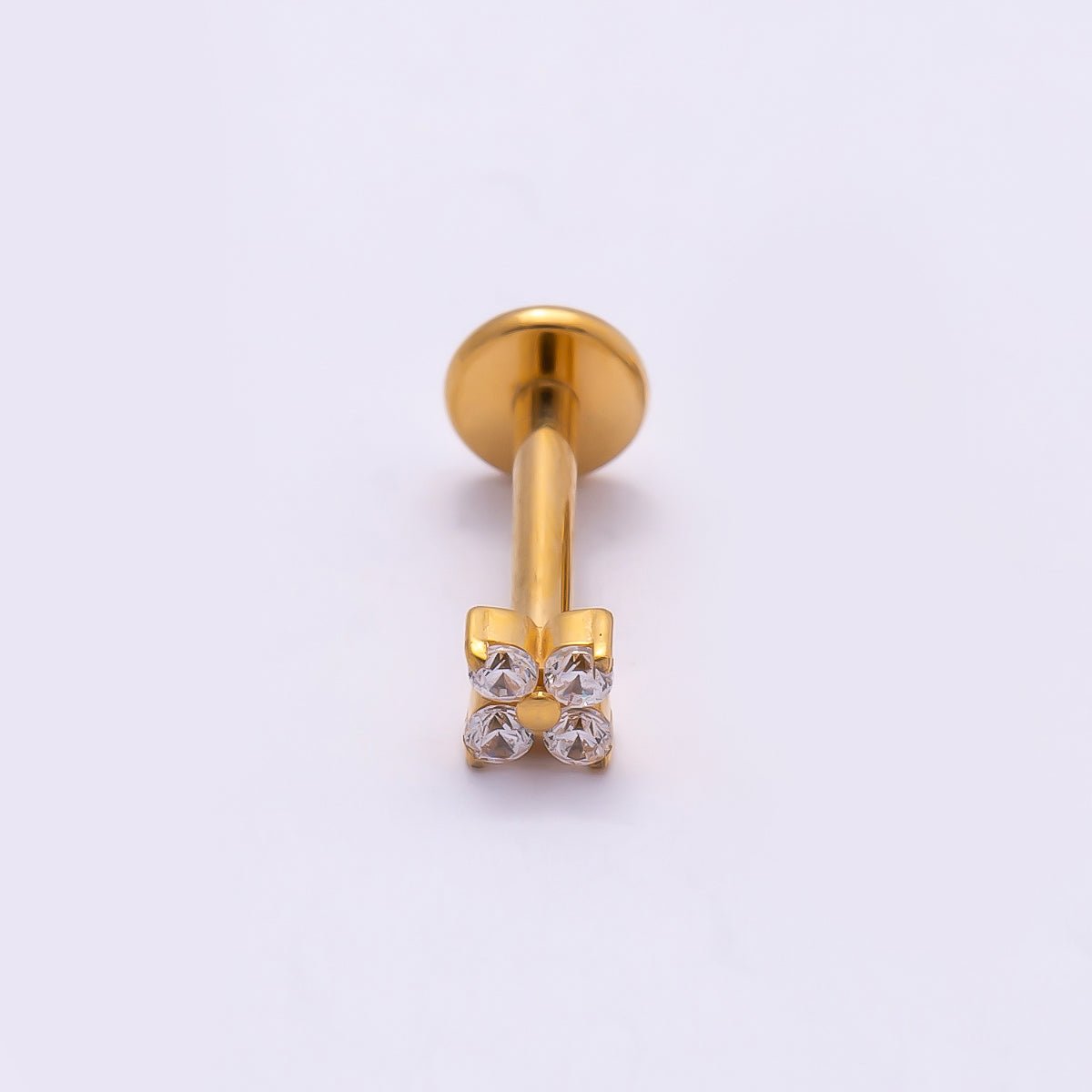 Stainless Steel 3mm Clear CZ Flower Single Cartilage Piercing Flat Back Stud | Findings-00224 Findings-00225 - DLUXCA