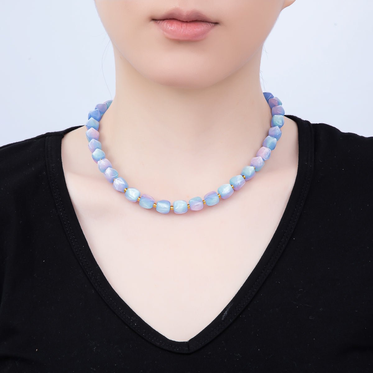 Stainless Steel 3mm Geometric Resin 16 Inch Necklace w. Extender | WA-04502 ~ WA-04508 - DLUXCA