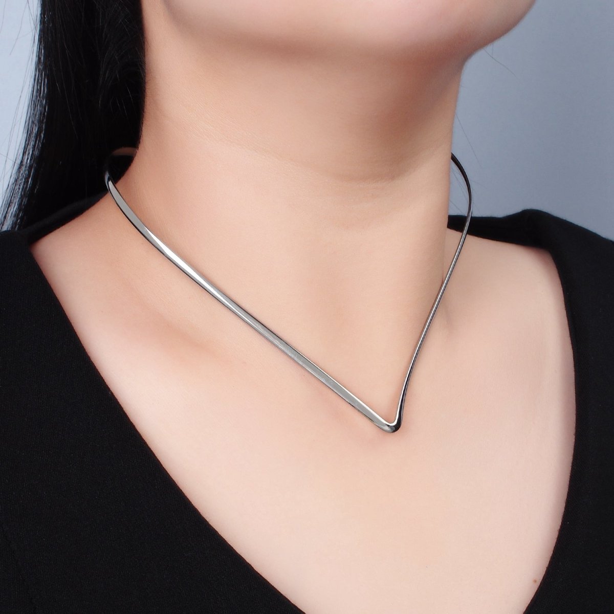 Stainless Steel 3mm Pointed Open Necklace, Gold or Silver Tone | WA - 2618, WA - 2619 - DLUXCA