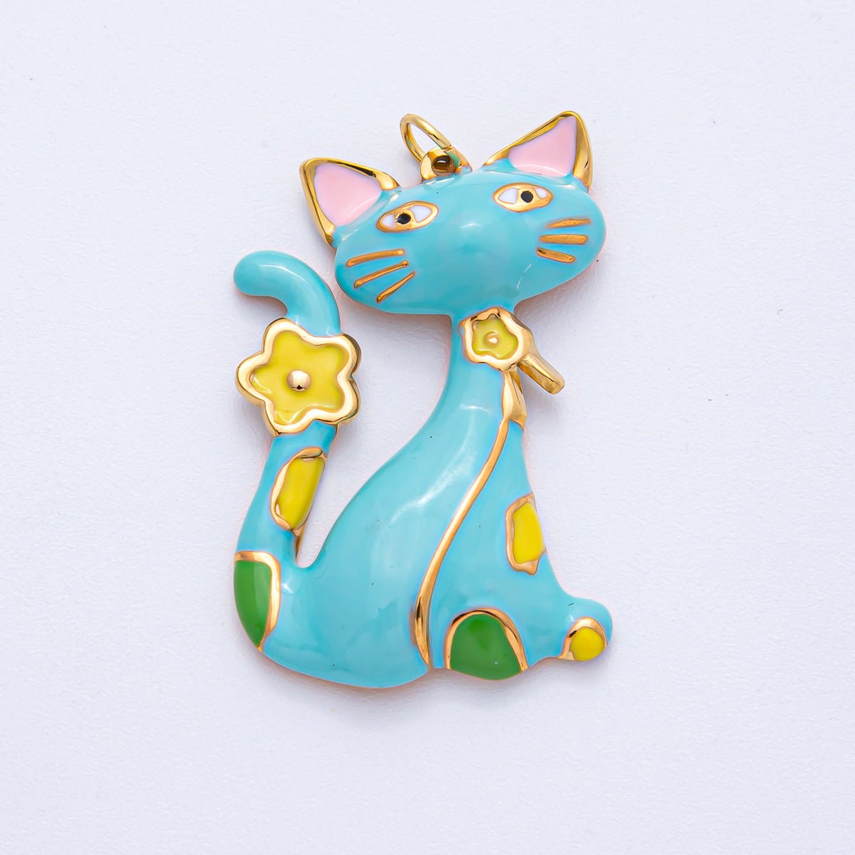 Stainless Steel 40mm Blue, White, Black, Pink Enamel Cat Kitten Pet Statement Charm | J816 J840 - DLUXCA