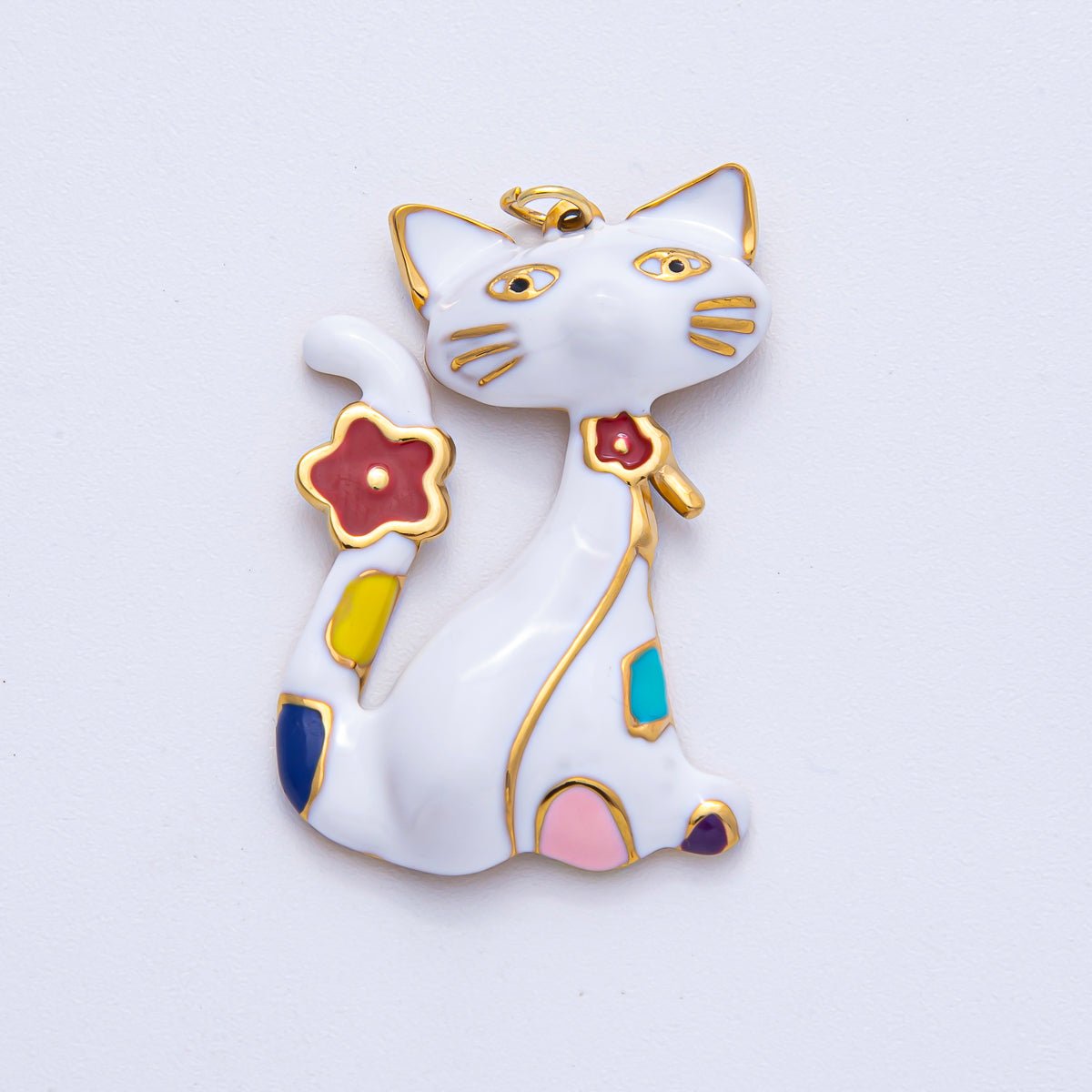 Stainless Steel 40mm Blue, White, Black, Pink Enamel Cat Kitten Pet Statement Charm | J816 J840 - DLUXCA