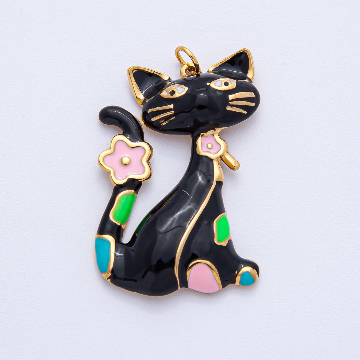 Stainless Steel 40mm Blue, White, Black, Pink Enamel Cat Kitten Pet Statement Charm | J816 J840 - DLUXCA