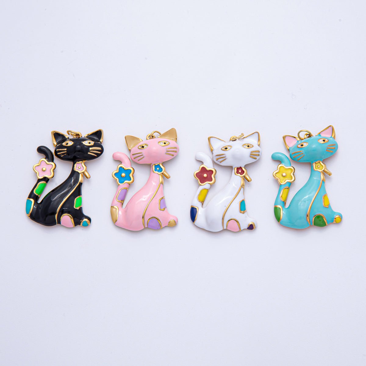Stainless Steel 40mm Blue, White, Black, Pink Enamel Cat Kitten Pet Statement Charm | J816 J840 - DLUXCA