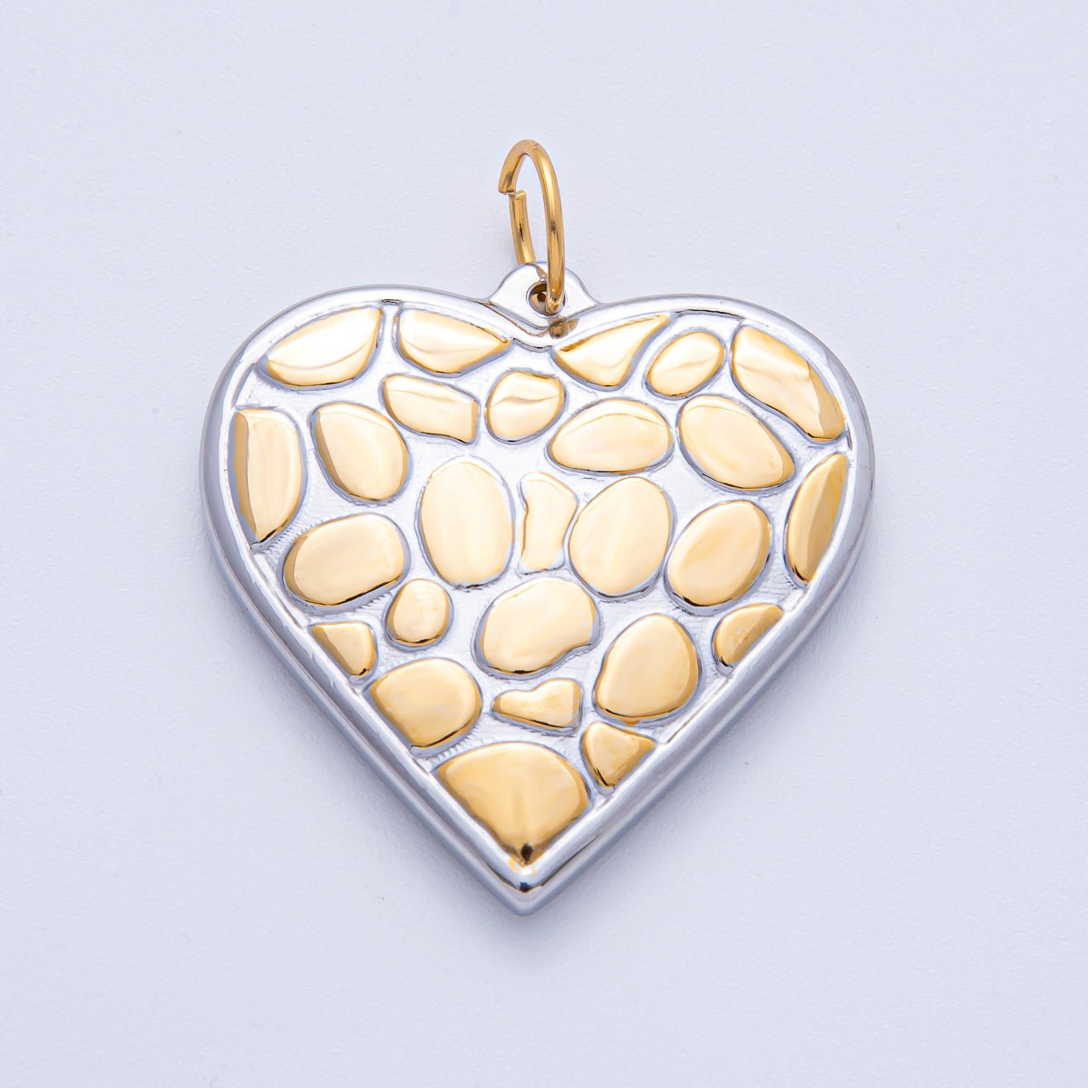 Stainless Steel 40mm Mixed Metal Textured Heart Charm | J934 - DLUXCA