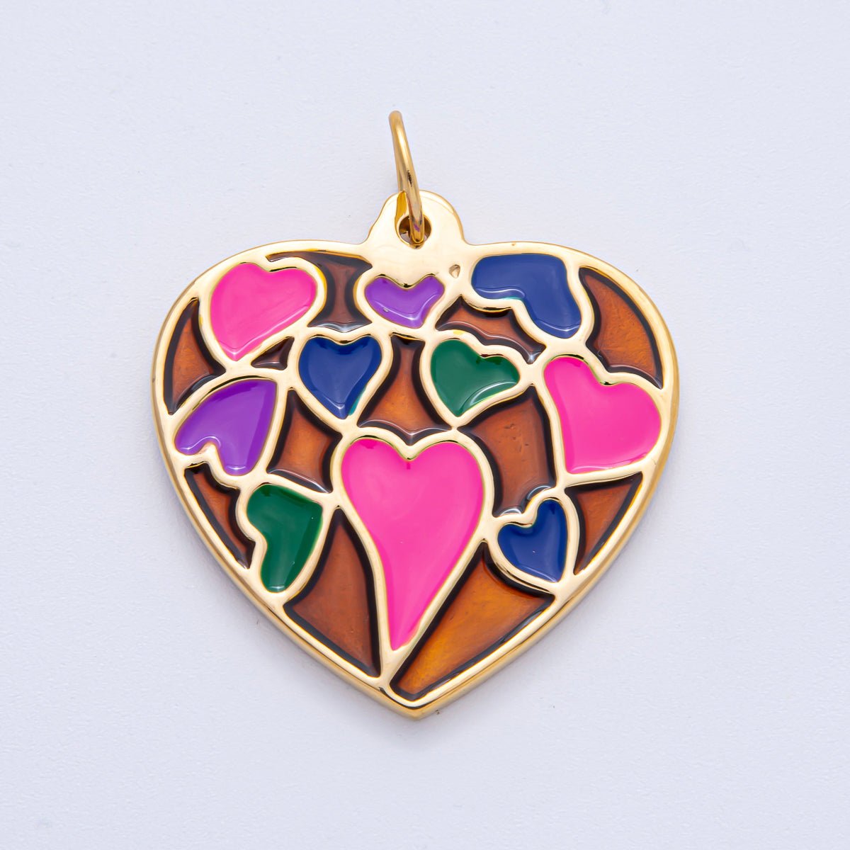 Stainless Steel 40mm Neon, Pastel Multicolor Enamel Heart Statement Charm | J908 - DLUXCA